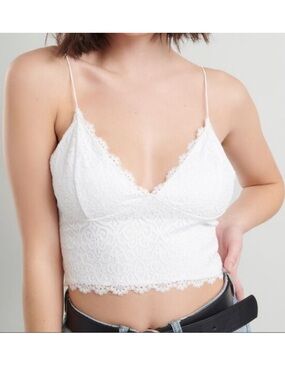 Garage White Lace Cropped Camisole Top - Women's Spaghetti Strap Tank M